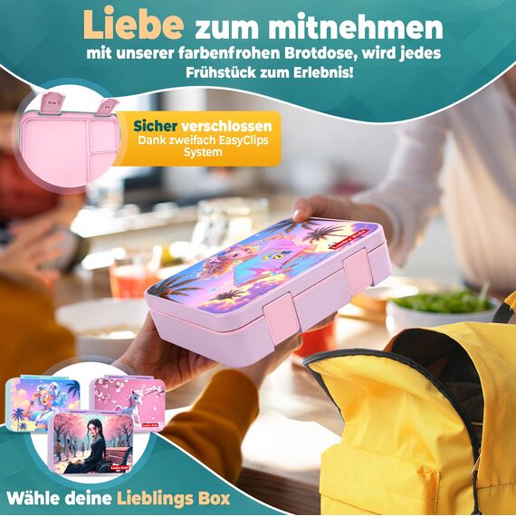 LUCKY KIDZ® Brotdose Kinder – auslaufsichere Lunchbox mit Fächern – Bento Box BPA-frei aus PP & ABS – spülmaschinengeeignet für Schule und Kindergarten – Premium Snackbox für gesunde Mahlzeiten