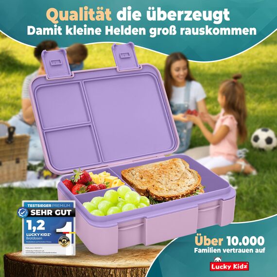 LUCKY KIDZ® Brotdose Kinder – auslaufsichere Lunchbox mit Fächern – Bento Box BPA-frei aus PP & ABS – spülmaschinengeeignet für Schule und Kindergarten – Premium Snackbox für gesunde Mahlzeiten