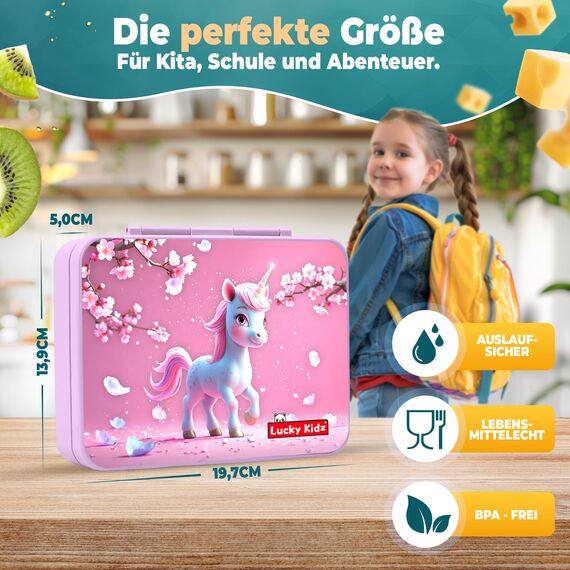 LUCKY KIDZ® Brotdose Kinder – auslaufsichere Lunchbox mit Fächern – Bento Box BPA-frei aus PP & ABS – spülmaschinengeeignet für Schule und Kindergarten – Premium Snackbox für gesunde Mahlzeiten