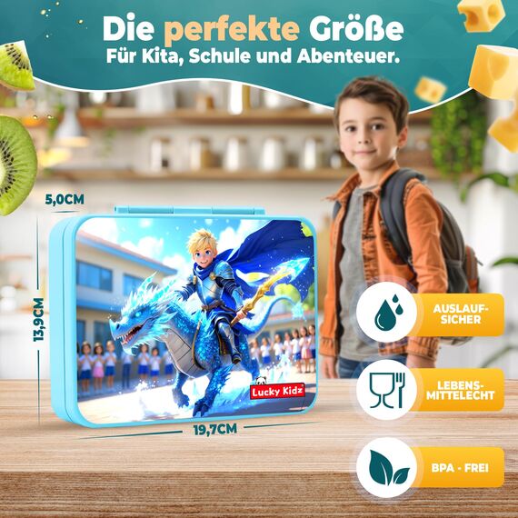 LUCKY KIDZ® Brotdose Kinder – auslaufsichere Lunchbox mit Fächern – Bento Box BPA-frei aus PP & ABS – spülmaschinengeeignet für Schule und Kindergarten – Premium Snackbox für gesunde Mahlzeiten
