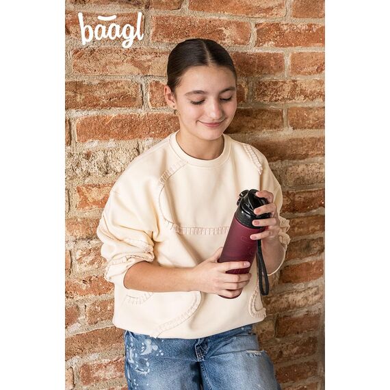 Baagl Kinder Trinkflasche, Auslaufsichere Wasserflasche 700ml, Schule und Sport Flasche für Mädchen, Vielseitige und Praktische Flasche mit verschließbarem Deckel (Ruby)