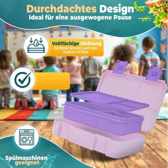 LUCKY KIDZ® Brotdose Kinder – auslaufsichere Lunchbox mit Fächern – Bento Box BPA-frei aus PP & ABS – spülmaschinengeeignet für Schule und Kindergarten – Premium Snackbox für gesunde Mahlzeiten