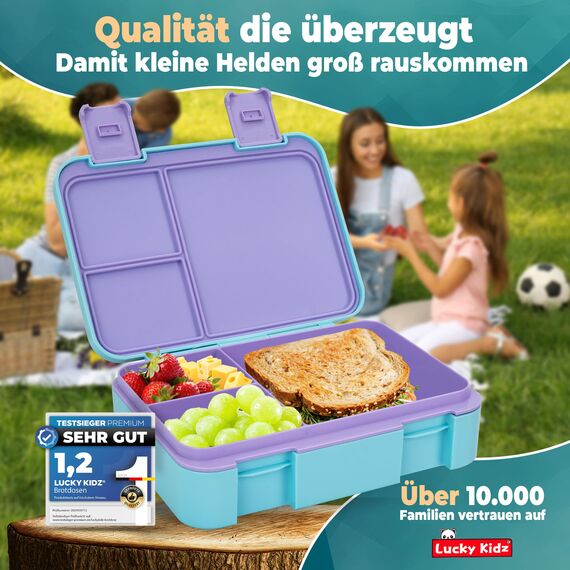 LUCKY KIDZ® Brotdose Kinder – auslaufsichere Lunchbox mit Fächern – Bento Box BPA-frei aus PP & ABS – spülmaschinengeeignet für Schule und Kindergarten – Premium Snackbox für gesunde Mahlzeiten