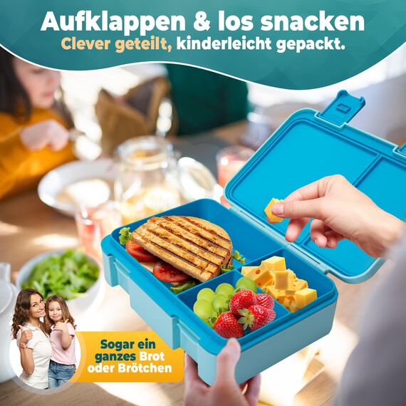 LUCKY KIDZ® Brotdose Kinder – auslaufsichere Lunchbox mit Fächern – Bento Box BPA-frei aus PP & ABS – spülmaschinengeeignet für Schule und Kindergarten – Premium Snackbox für gesunde Mahlzeiten