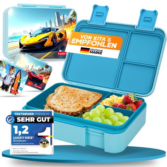 LUCKY KIDZ® Brotdose Kinder – auslaufsichere Lunchbox mit Fächern – Bento Box BPA-frei aus PP & ABS – spülmaschinengeeignet für Schule und Kindergarten – Premium Snackbox für gesunde Mahlzeiten