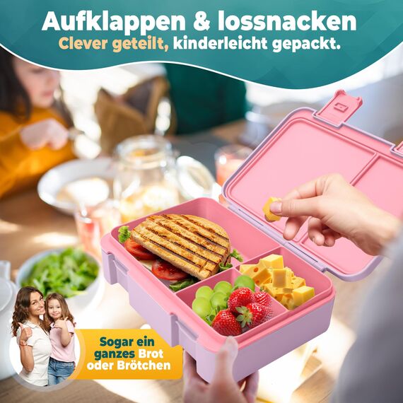 LUCKY KIDZ® Brotdose Kinder – auslaufsichere Lunchbox mit Fächern – Bento Box BPA-frei aus PP & ABS – spülmaschinengeeignet für Schule und Kindergarten – Premium Snackbox für gesunde Mahlzeiten