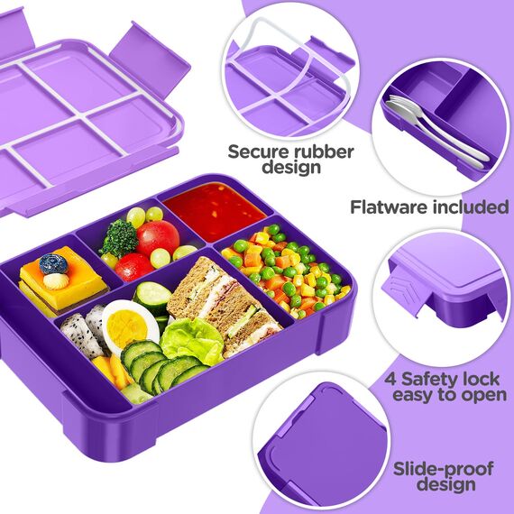 WayEee Brotdose Kinder mit Fächern 1330ml Lunchbox Kinder Auslaufsicher Brotdose Kinder für Kindergarten & Schule (Lila)