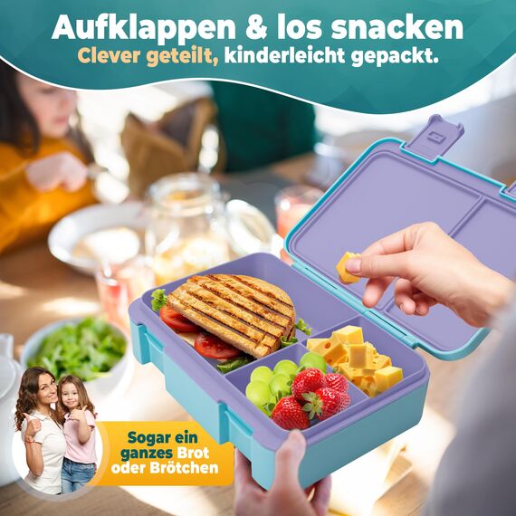 LUCKY KIDZ® Brotdose Kinder – auslaufsichere Lunchbox mit Fächern – Bento Box BPA-frei aus PP & ABS – spülmaschinengeeignet für Schule und Kindergarten – Premium Snackbox für gesunde Mahlzeiten