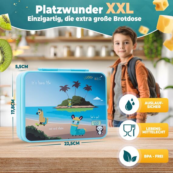 LUCKY KIDZ© Brotdose Kinder mit Fächern, Bento Box, Brotdose mit Fächern, Auslaufsicher & BPA frei, Lunchbox Kinder, Vesperbox, Jausenbox, Brotdosen, Lunch Box, Brotzeitbox, Frühstücksbox