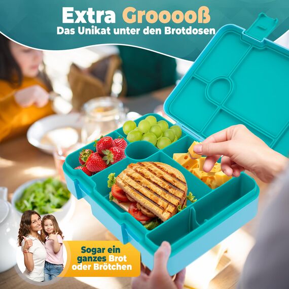 LUCKY KIDZ© Brotdose Kinder mit Fächern, Bento Box, Brotdose mit Fächern, Auslaufsicher & BPA frei, Lunchbox Kinder, Vesperbox, Jausenbox, Brotdosen, Lunch Box, Brotzeitbox, Frühstücksbox