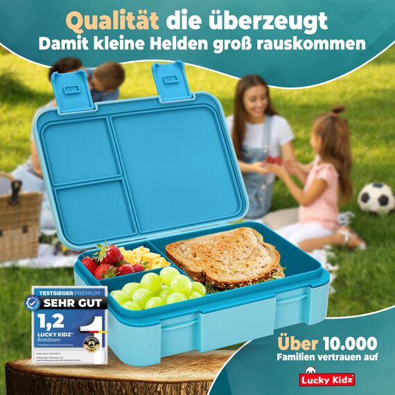 LUCKY KIDZ® Brotdose Kinder – auslaufsichere Lunchbox mit Fächern – Bento Box BPA-frei aus PP & ABS – spülmaschinengeeignet für Schule und Kindergarten – Premium Snackbox für gesunde Mahlzeiten