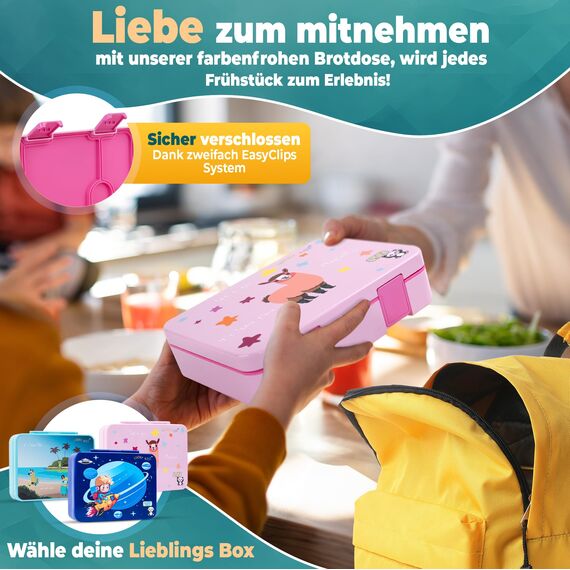 LUCKY KIDZ© Brotdose Kinder mit Fächern, Bento Box, Brotdose mit Fächern, Auslaufsicher & BPA frei, Lunchbox Kinder, Vesperbox, Jausenbox, Brotdosen, Lunch Box, Brotzeitbox, Frühstücksbox