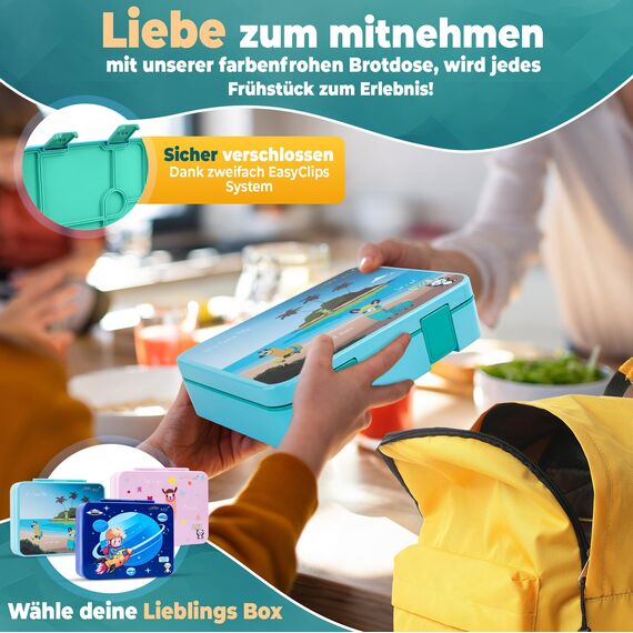LUCKY KIDZ© Brotdose Kinder mit Fächern, Bento Box, Brotdose mit Fächern, Auslaufsicher & BPA frei, Lunchbox Kinder, Vesperbox, Jausenbox, Brotdosen, Lunch Box, Brotzeitbox, Frühstücksbox