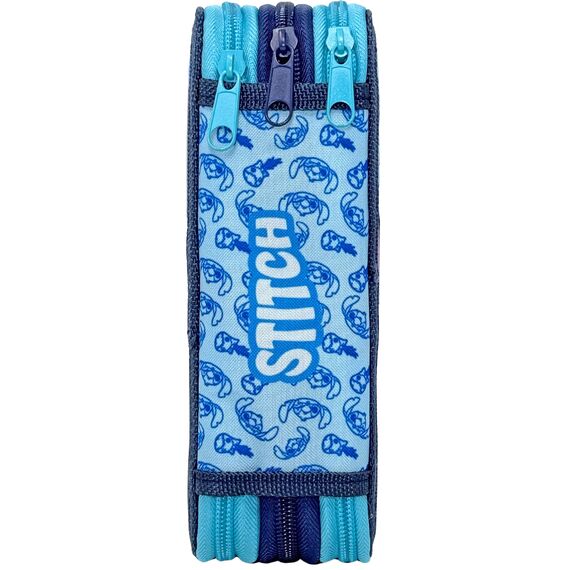 3-Fach Federmäppchen für Stitch Fan – 44-teilig, komplett gefüllt, inklusive Stifte, Bleistifte, Filzstifte, Buntstifte, Scheren – Grundschule und Geschenk – Offizielles Gadget für Kinder
