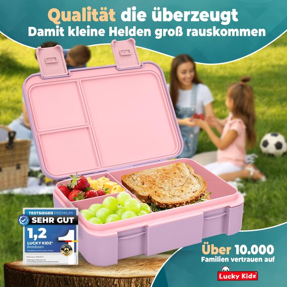 LUCKY KIDZ® Brotdose Kinder – auslaufsichere Lunchbox mit Fächern – Bento Box BPA-frei aus PP & ABS – spülmaschinengeeignet für Schule und Kindergarten – Premium Snackbox für gesunde Mahlzeiten