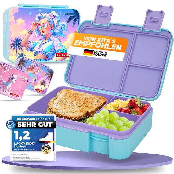LUCKY KIDZ® Brotdose Kinder – auslaufsichere Lunchbox mit Fächern – Bento Box BPA-frei aus PP & ABS – spülmaschinengeeignet für Schule und Kindergarten – Premium Snackbox für gesunde Mahlzeiten