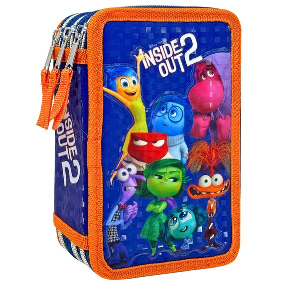 Clondo 3D Federmäppchen mit 3 Fächern für Kinder, für Inside Out Fan, dreifach gefüllt, 44 Schulzubehör, für Alles Steht Kopf Fan, 20 cm, Lineal, Buntstifte, Filzstifte