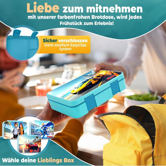 LUCKY KIDZ® Brotdose Kinder – auslaufsichere Lunchbox mit Fächern – Bento Box BPA-frei aus PP & ABS – spülmaschinengeeignet für Schule und Kindergarten – Premium Snackbox für gesunde Mahlzeiten
