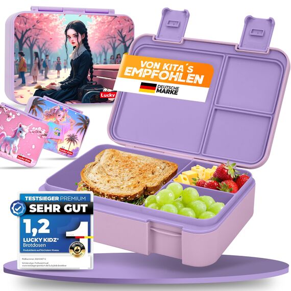 LUCKY KIDZ® Brotdose Kinder – auslaufsichere Lunchbox mit Fächern – Bento Box BPA-frei aus PP & ABS – spülmaschinengeeignet für Schule und Kindergarten – Premium Snackbox für gesunde Mahlzeiten