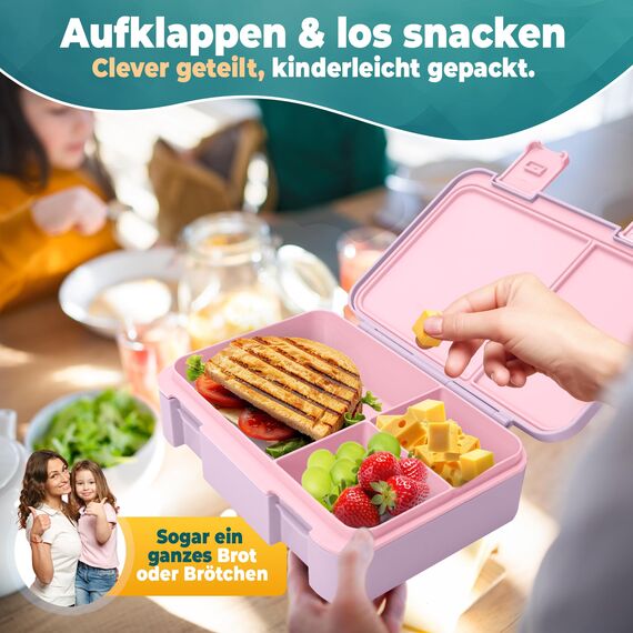 LUCKY KIDZ® Brotdose Kinder – auslaufsichere Lunchbox mit Fächern – Bento Box BPA-frei aus PP & ABS – spülmaschinengeeignet für Schule und Kindergarten – Premium Snackbox für gesunde Mahlzeiten