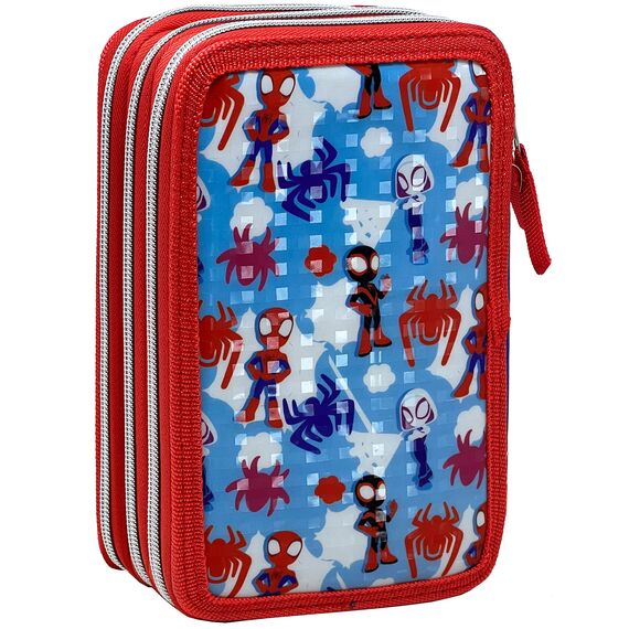 Clondo Spiderman Federmäppchen 44 Stück, Mäppchen, Mehrfarbig, Federtasche für Schreibwaren, Etui mit Stiften, Kugelschreiber, & mehr, Kinder, Mädchen & Jungen, Grundschule, 3 Fächer, Spidey