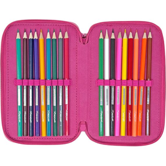 3-Fach Federmäppchen für Stitch Fan – 44-teilig, komplett gefüllt, inklusive Stifte, Bleistifte, Filzstifte, Buntstifte, Scheren – Grundschule und Geschenk – Offizielles Gadget für Kinder
