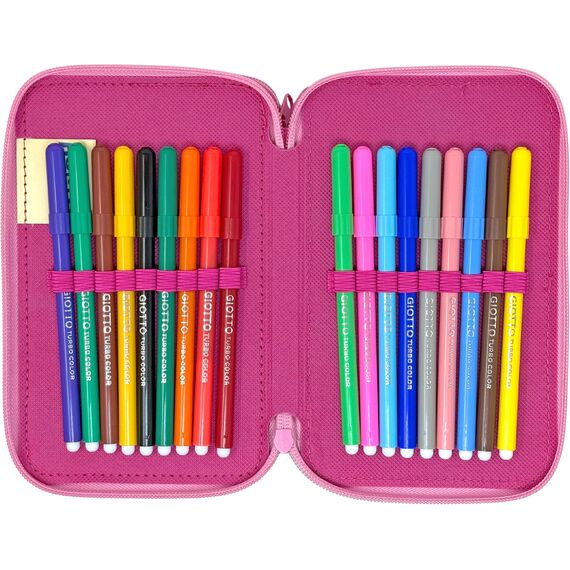 3-Fach Federmäppchen für Stitch Fan – 44-teilig, komplett gefüllt, inklusive Stifte, Bleistifte, Filzstifte, Buntstifte, Scheren – Grundschule und Geschenk – Offizielles Gadget für Kinder
