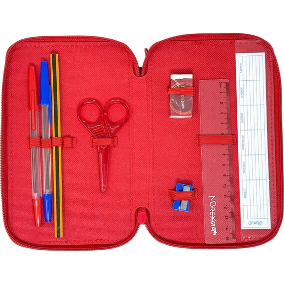 3-Fach Federmäppchen für Spiderman Fan – 44-teilig, komplett gefüllt, inklusive Stifte, Bleistifte, Filzstifte, Buntstifte, Scheren – Grundschule und Geschenk – Offizielles Gadget für Kinder
