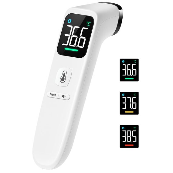 Fieberthermometer Kontaktlos für Babys, Kinder und Erwachsene, Infrarot-Stirnthermometer mit ultraklarem LED-Display, hohe Genauigkeit und Fieberalarm - Weiß