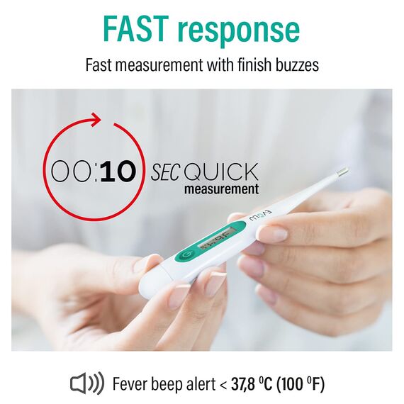 Evolu Wasserfestes Digitalthermometer - Temperaturmessung in Mund, Rektal oder Achsel in 10 Sek fur Babys, Kinder, Erwachsene - hohe Präzision bei 0,1°C - leicht lesbares Display Aufbewahrungsbox