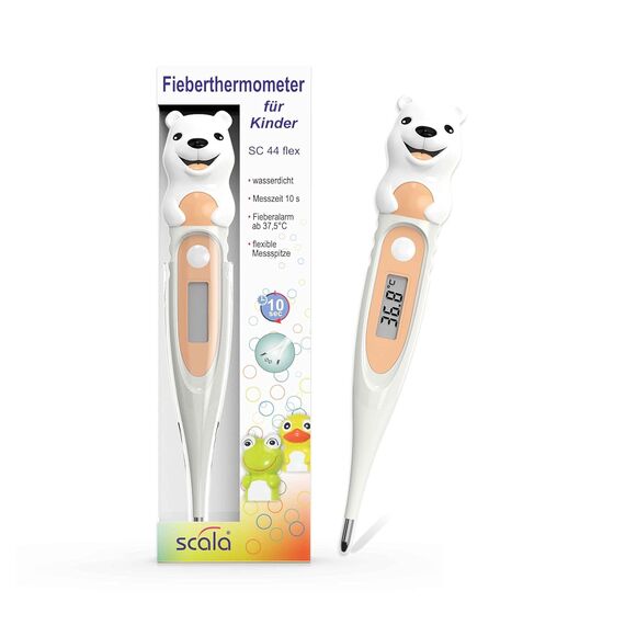 scala SC 44 flex Digitales Fieberthermometer Baby & Kinder – 10 Sek. Messzeit, flexible Spitze, Fieberalarm, wasserdicht – oral, rektal & axillar – Eisbär Motiv