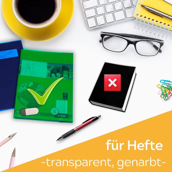 perfect line - 500 Hefthüllen DIN A5, 5 Farben - Heftumschlag transparent genarbt - Heftschoner aus recyclebarem PP, Dokumentenecht, (20 Sets á 25 Stk.)