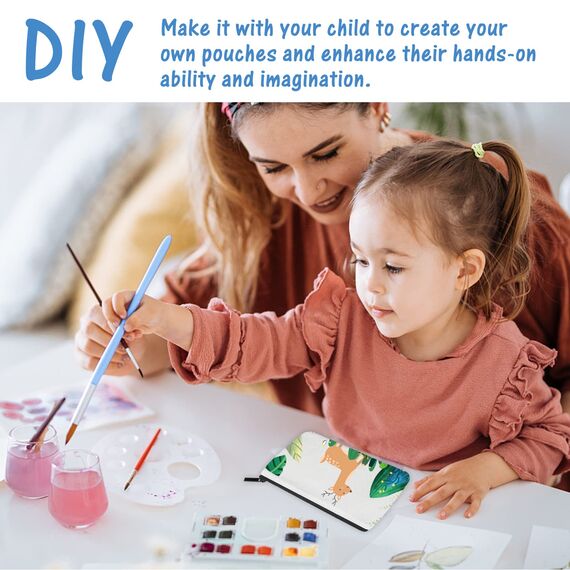 Fmeida Federmäppchen DIY Mäppchen Mit Reißverschluss Blanko-Beutel Stoffbeutel zum bemalen Schlamppermäppchen Jungen Erwachsene Faulenzermäppchen Für Textilstifte Stoffstifte Weiß