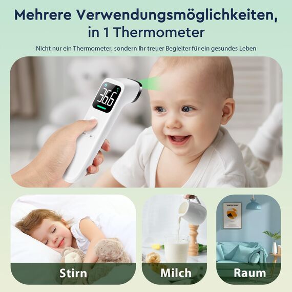 Fieberthermometer Kontaktlos für Babys, Kinder und Erwachsene, Infrarot-Stirnthermometer mit ultraklarem LED-Display, hohe Genauigkeit und Fieberalarm - Weiß