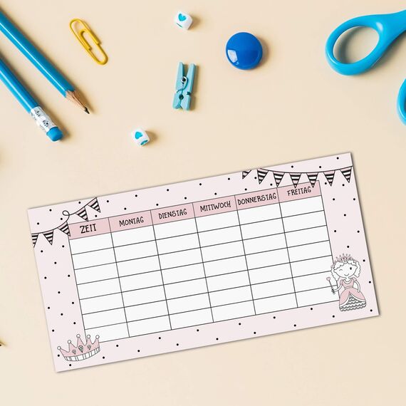 Nastami 5 x Stundenplan für Federmäppchen Prinzessin Stundenplan für Schulranzen beidseitig Bedruckt Schulanfang Geschenk (Prinzessin)