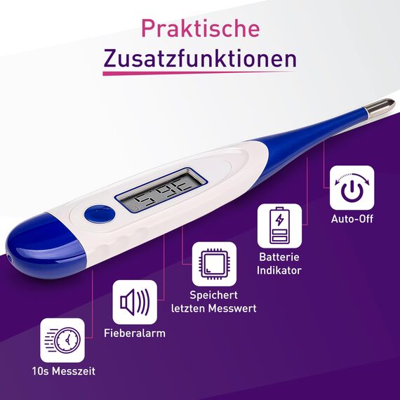 scala SC 1501 flex Fieberthermometer digital – 10 Sek. Messzeit, flexible Spitze, Fieberalarm, wasserdicht – oral, rektal & axillar – für Baby, Kinder & Erwachsene (blau) (Packung mit 2)