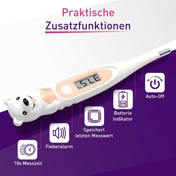 scala SC 44 flex Digitales Fieberthermometer Baby & Kinder – 10 Sek. Messzeit, flexible Spitze, Fieberalarm, wasserdicht – oral, rektal & axillar – Eisbär Motiv