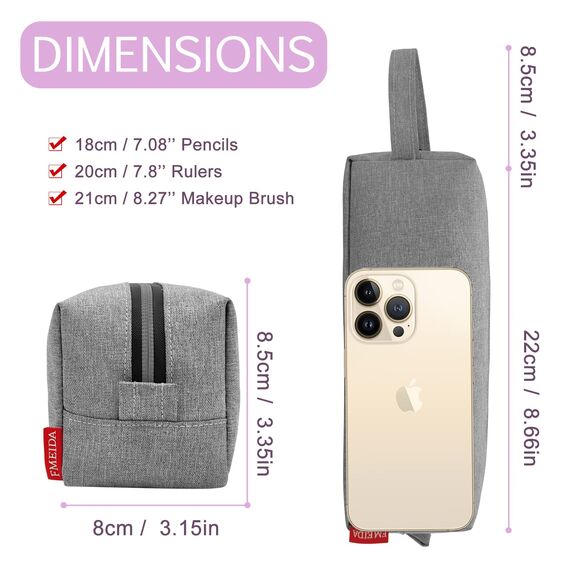 Fmeida Federmäppchen - Große Kapazität, 22 x 8 x 8,5 cm, Kosmetiktasche, Organizer für Mädchen, Jungen, Damen, Herren, Jugendliche, College, Büro - B-Grau-Us, L