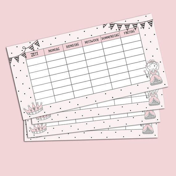 Nastami 5 x Stundenplan für Federmäppchen Prinzessin Stundenplan für Schulranzen beidseitig Bedruckt Schulanfang Geschenk (Prinzessin)