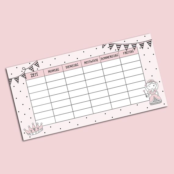 Nastami 5 x Stundenplan für Federmäppchen Prinzessin Stundenplan für Schulranzen beidseitig Bedruckt Schulanfang Geschenk (Prinzessin)
