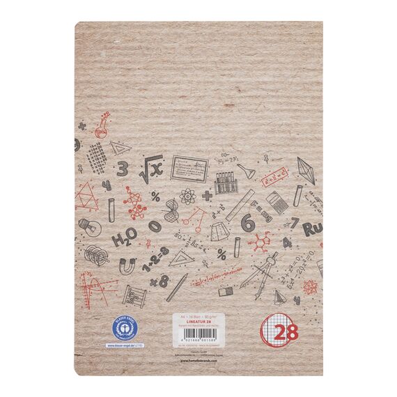 Landré Schulheft A4 Recycling, 16 Blatt, Lin. 28, kariert mit Rand, 10 Stück