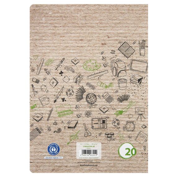 Landré Schulheft A4 Recycling, 16 Blatt, Lineatur 20, blanko, 10 Stück