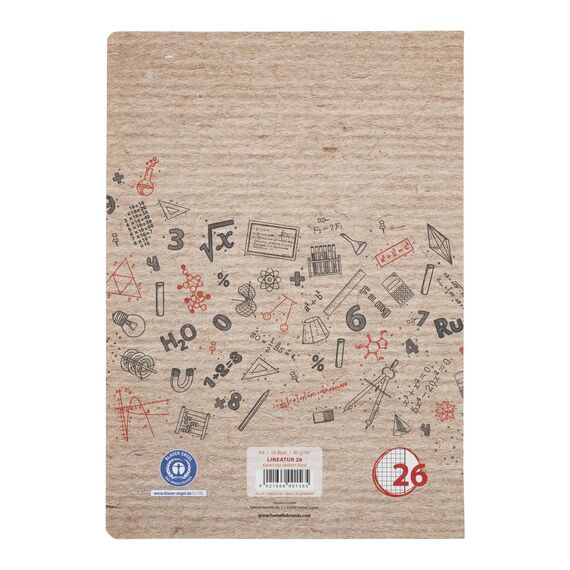 Landré Schulheft A4 Recycling, 16 Blatt, Lin.26, kariert mit Rand, 10 Stück