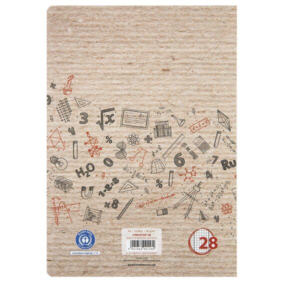 Landré Schulheft A4 Recycling, 16 Blatt, Lin. 28, kariert mit Rand, 10 Stück