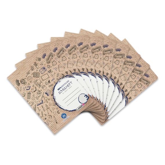 Landré Schulheft A4 Recycling, 16 Blatt, Lineatur 3, liniert, 10 Stück