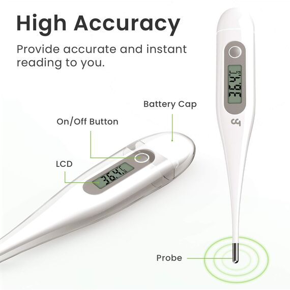 Digitales Fieberthermometer, Rektal, Oral, Achselthermometer Fieber Thermometer für Baby Kinder Erwachsene, Genaue und Schnelle Ablesungen, Wasserdichte Sonde, grau