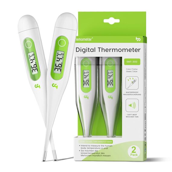 Digitales Fieberthermometer, Rektal, Oral, Achselthermometer Fieber Thermometer für Baby Kinder Erwachsene, Genaue und Schnelle Ablesungen, Wasserdichte Sonde (grasgrün-2 packungen)