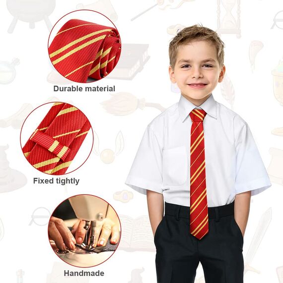 Aomig Zauberer Krawatte Kostüm für Jungen Mädchen, Cosplay Krawatte für Kinder Cosplay Fasching Karneval Halloween Party Kostüme Accessoires Set(Rot)