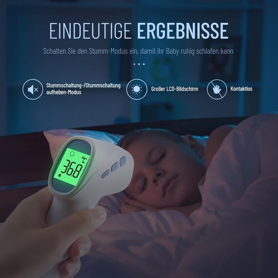 Fieberthermometer kontaktlos für Babys Kinder und Erwachsene, Infrarot-Stirnthermometer mit Fieberalarm, LCD-Display, sofortige genaue Messwerte, Weiß_Blau