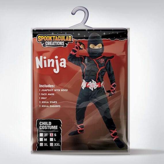 Spooktacular Creations Jungen Ninja Kostüm für Kinder mit Ninja Dolchen und Wurfsternen, Halloween Dress Up Party Karneval